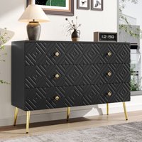 Moderne Sideboard-Kommode mit 6 Schubladen, Tür mit geometrischem Muster, elegantes Schwarz und Gold, für Wohnzimmer, 120 B x 40 T x 80 H cm Moderne Sideboard-Kommode mit 6 Schubladen, Tür mit geometrischem Muster, elegantes Schwarz und Gold, für Wohnzimmer, 120 B x 40 T x 80 H cm von NECHE