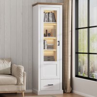 Moderne mattweiße Vitrine mit LED, 16-Farben-Fernbedienung und USB – 5 Einlegeböden, Schublade und Holzdekor – Vitrine Höhe 178 cm Moderne mattweiße Vitrine mit LED, 16-Farben-Fernbedienung und USB – 5 Einlegeböden, Schublade und Holzdekor – Vitrine Höhe 178 cm von NECHE