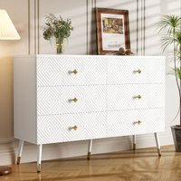 Moderne weiße Sideboard-Kommode mit 6 Schubladen für Schlafzimmer und Wohnzimmer, 120 B x 40 T x 80 H cm von NECHE