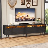 Moderner schwarzer LED-TV-Schrank, niedriges Sideboard 176 x 38 x 45 cm mit 6 Stützbeinen, 2 Schubladen und 2 Schränken, Wellenmuster + Glastür Moderner schwarzer LED-TV-Schrank, niedriges Sideboard 176 x 38 x 45 cm mit 6 Stützbeinen, 2 Schubladen und 2 Schränken, Wellenmuster + Glastür von NECHE
