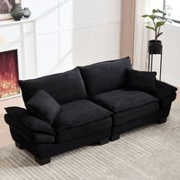 Modernes 3-Sitzer-Sofa aus Cord mit Kissen, Rückenkissen und Armlehnen, stabile Holzbeine, 224 x 81 x 81 cm, Schwarz von NECHE
