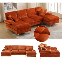 Modernes 4-Sitzer-Panoramasofa in U-Form – Chenille-Stoff – 2 Liegesitze – 272 cm – Orange Modernes 4-Sitzer-Panoramasofa in U-Form – Chenille-Stoff – 2 Liegesitze – 272 cm – Orange von NECHE