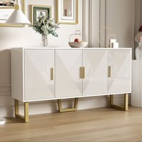 Modernes Luxus-Sideboard – Kommode mit 4 Türen – Glänzende strukturierte Türen + goldene Griffe – Verstellbare Regale – 150 x 40 x 82 cm, Weiß Modernes Luxus-Sideboard – Kommode mit 4 Türen – Glänzende strukturierte Türen + goldene Griffe – Verstellbare Regale – 150 x 40 x 82 cm, Weiß von NECHE