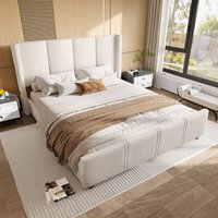 Modernes Polster-Doppelbett 140x190 cm Samtbett für Erwachsene mit Lattenrost USB Hohes Kopfteil Beige Modernes Polster-Doppelbett 140x190 cm Samtbett für Erwachsene mit Lattenrost USB Hohes Kopfteil Beige von NECHE