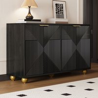 Modernes schwarzes Sideboard mit vier geformten Türen, verstellbaren Regalen, Metallgriffen und Kugelfüßen, 120L x 35B x 71,5H cm von NECHE