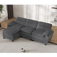 Neche 3-Sitzer-Modul-Kombisofa, Cordstoff, Schlafsofa mit abnehmbarem Ottoman, L258cm, Grau Neche 3-Sitzer-Modul-Kombisofa, Cordstoff, Schlafsofa mit abnehmbarem Ottoman, L258cm, Grau von NECHE