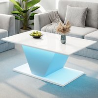 Rechteckiger LED-Couchtisch 100x50x46 cm V-Beine Moderner und eleganter Stil Wohnzimmermöbel Esstisch Wohnzimmer Sofatisch Weiß von NECHE