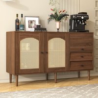 Sideboard im rustikalen Stil mit Rattantüren, Magnetverschluss, verstellbaren Regalen, stabiler Struktur, 130L x 75,5H x 40L cm von NECHE