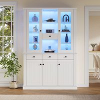 Weiße Vitrine mit LED 119,5x40x180 cm, 4 Schubladen und 5 Türen, 17 Ablagefächer, großes MDF-Wohnzimmermöbel Weiße Vitrine mit LED 119,5x40x180 cm, 4 Schubladen und 5 Türen, 17 Ablagefächer, großes MDF-Wohnzimmermöbel von NECHE