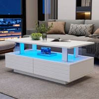 Weißer rechteckiger Couchtisch mit LED-Beleuchtung und 2 Schubladen, Wohnzimmertisch aus Acryl, moderner Beistelltisch, 100 x 50 x 42 cm Weißer rechteckiger Couchtisch mit LED-Beleuchtung und 2 Schubladen, Wohnzimmertisch aus Acryl, moderner Beistelltisch, 100 x 50 x 42 cm von NECHE