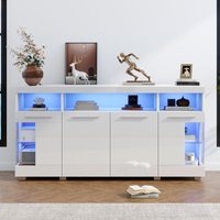 Weißes Wohnzimmer Sideboard 140 x 40 x 70cm aus gehärtetem Glas mit 3 Fächern, Hochglanz-LED-Sideboard, 4 Türen Weißes Wohnzimmer Sideboard 140 x 40 x 70cm aus gehärtetem Glas mit 3 Fächern, Hochglanz-LED-Sideboard, 4 Türen von NECHE