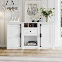 Wohnzimmermöbel Weiß 130x35x70cm, Moderne Sideboard Kommode mit 2 Türen + 1 Schublade + 3 Weinregale, Seitenschrank Wohnzimmermöbel Weiß 130x35x70cm, Moderne Sideboard Kommode mit 2 Türen + 1 Schublade + 3 Weinregale, Seitenschrank von NECHE