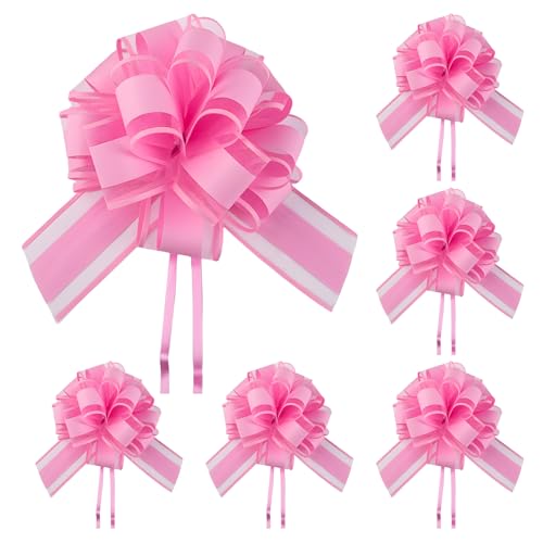 6 Stück große rosa Schleifen | Zugschleifen | Große Geschenkschleife | Rosa Schleifen zum Verpacken von Geschenkkörben Hochzeitsschleife Valentinstagsgeschenk Geburtstagsgeschenk Weihnachtsblume von NECXON