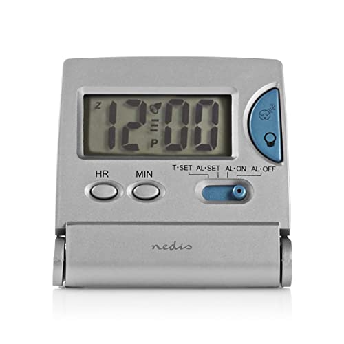 NEDIS Digital-Schreibtisch-Wecker - Hintergrundbeleuchtung LCD-Anzeige - 1.7 cm - Backlight - Faltbar - Benutzt für: Reisen - Snooze-Funktion - Ja - Silber von NEDIS