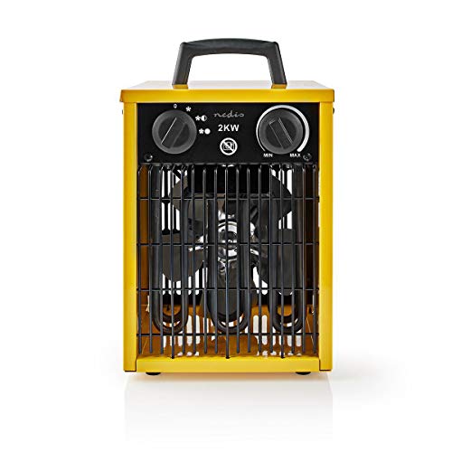 Nedis - Industriedesign-Heizlüfter - Verstellbarer Thermostat - 3 Stufen - Lüfterfunktion - Überhitzungsschutz - 1000/2000 W - IP24 - Griff - Gelb von NEDIS