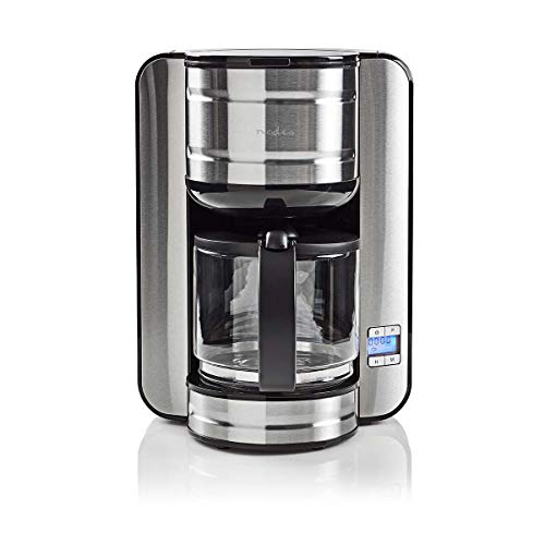 Nedis - Kaffeemaschine - Kapazität für 12 Tassen - 24-Stunden-Zeitschaltuhr - Anti-Tropf-Funktion - Wasserstandsanzeige - Selbstabschaltung - Timer - 1080 W - Edelstahl, KACM210EAL von NEDIS