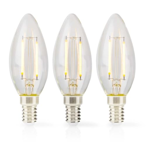 Nedis LBFE14C351P3 LED-Filament-Lampe E14 | Kerze | 2 W | 250 lm | 2700 K | Warmweiss | Anzahl der Lampen in der Verpackung: 3 Stück | Klar von NEDIS