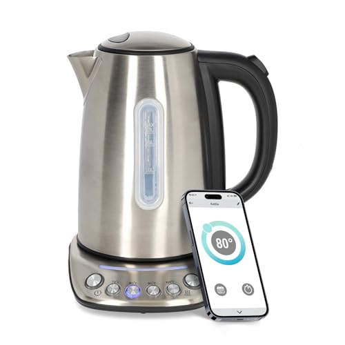 Nedis SmartLife Wasserkocher Wi-Fi - 1,7 l - Edelstahl - 70,80,90,100 °C - Temperaturanzeige Um 360 Grad drehbar - Verdecktes Heizelement - Strix Controller - Android™ / IOS von NEDIS
