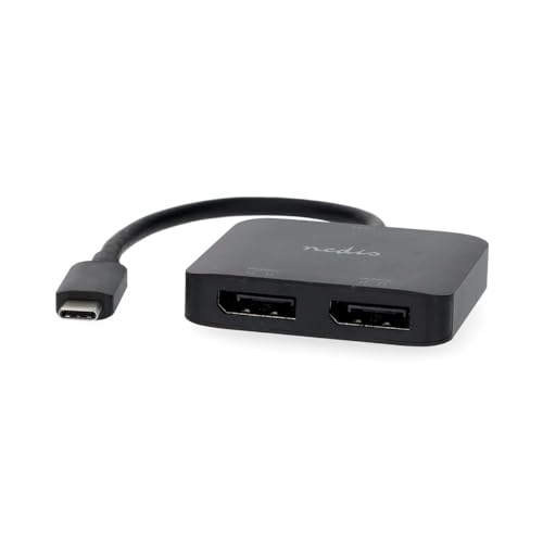Nedis USB-C Adapter - USB 3.2 Gen 1 - USB-C Stecker - 2X Displayport Female - 4K@60Hz - 0.20 m - Rund - Vernickelt - PVC - Schwarz - Box Nedis USB-C Adapter - USB 3.2 Gen 1 - USB-C Stecker - 2X Displayport Female - 4K@60Hz - 0.20 m - Rund - Vernickelt - PVC - Schwarz - Box von NEDIS