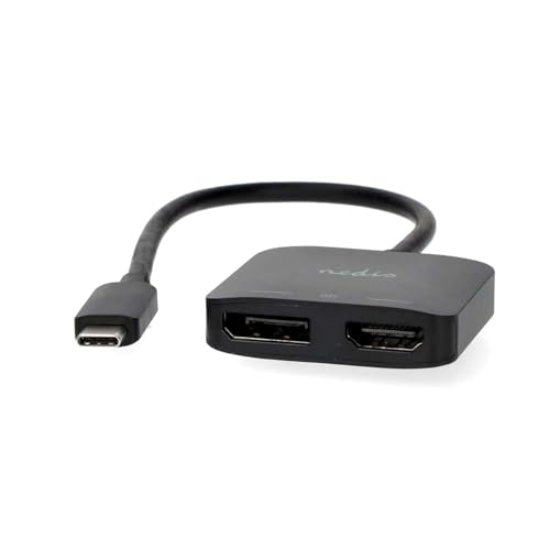 Nedis USB-C Adapter - USB 3.2 Gen 1 - USB-C Stecker - DisplayPort Buchse/HDMI Ausgang - 8K@30Hz - 0.20 m - Rund - Vernickelt - Schwarz - Box von NEDIS