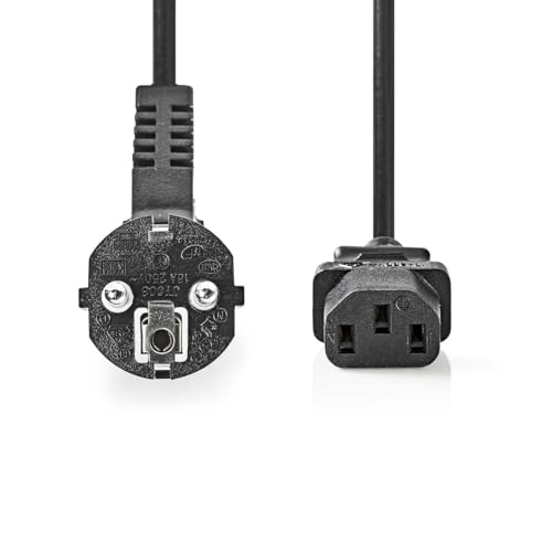 Stromkabel - Schutzkontaktstecker - IEC-320-C13 - Abgewinkelt - Gerade - Vernickelt - 2.00 m - Rund - PVC - Schwarz - Label von NEDIS