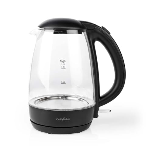 Wasserkocher - 1.7 l - Glas - Schwarz - Um 360 Grad drehbar - Verdecktes Heizelement - Strix Controller - Boil-dry protection von NEDIS