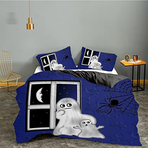 NEDZQ Bettwäsche 135x200 2er Set mit 110 g/㎡ Microfaser Bettbezug Und 1 Kissenbezug 80x80cm Marineblaues Halloween Sanft Bettwäsche-Sets mit Reißverschluss für Jungen Mädchen von NEDZQ