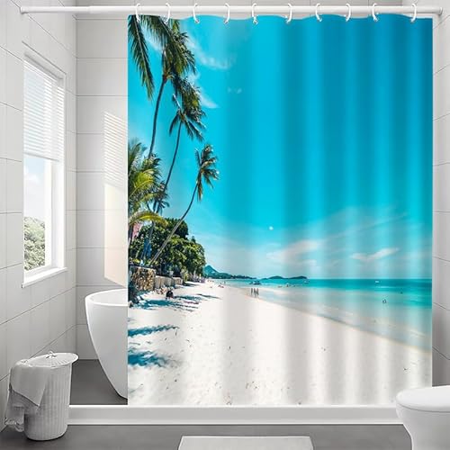 Duschvorhang 120x180 Blaue Landschaft Shower Curtains Anti-Schimmel Wasserdicht Polyester Waschbar Textil Bad Vorhang Duschvorhänge Für Badezimmer mit 12 Haken von NEDZQY