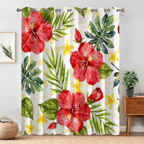 Hibiskus Verdunkelungsvorhang Blumen Vorhänge Blickdicht Gardinen mit Ösen Thermovorhang Kälteschutz 2er Set für Wohnzimmer Schlafzimmer 240x140cm(HöhexBreite) von Hibiskus