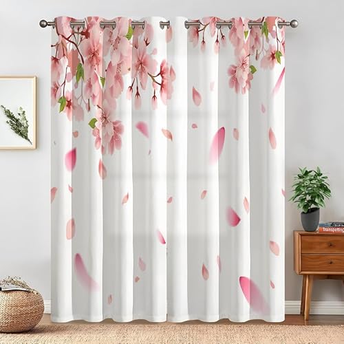 Sakura-Regen Blume Verdunklungsvorhänge Natur Vorhang Blickdicht Gardinen mit Ösen Thermovorhang Kälteschutz 2er Set für Wohnzimmer Schlafzimmer 220x140cm(HöhexBreite) von NEDZQY