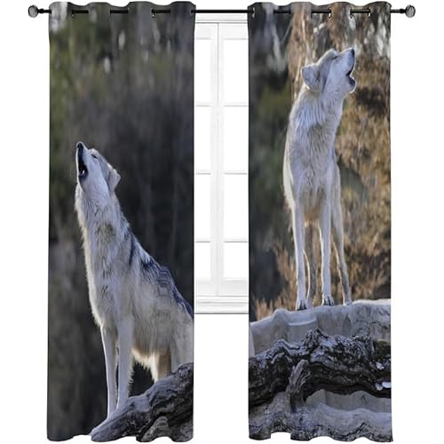 Verdunkelungsvorhang Tierischer Grauer Wolf Vorhänge Blickdicht Gardinen mit Ösen Thermovorhang Kälteschutz 2er Set für Wohnzimmer Schlafzimmer 200x140cm(HöhexBreite) von NEDZQY