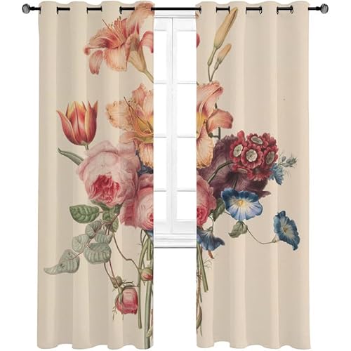 Verdunklungsvorhänge Blumen Rosa Rosen Vorhang Blickdicht Gardinen mit Ösen Thermovorhang Kälteschutz 2er Set für Wohnzimmer Schlafzimmer 220x140cm(HöhexBreite) von NEDZQY