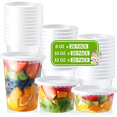 NEEBAKE 60er-Set Deli-Behälter mit Deckel: [227 ml, 473 ml, 907 ml] Kombi-Kunststoff-Aufbewahrungsbehälter mit Deckel, To-Go-Behälter, Mahlzeiten-Vorbereitungsbehälter von NEEBAKE