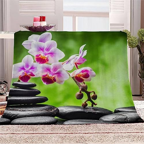 Decke 150x200 cm Orchidee Kuscheldecke Flauschig 3D Digitaldruck Weiche Warme Mikrofaser Flanelldecke Motiv Wohndecke Sofadecke Couchdecke Blanket für Erwachsene von NEEMCO