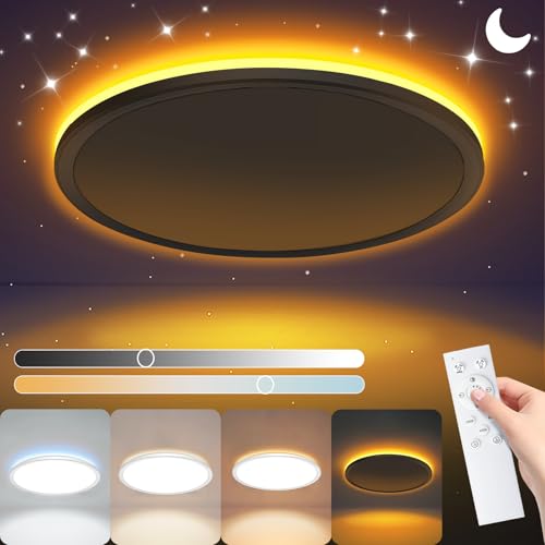 NEEMOSI LED Deckenleuchte mit Nachtlicht - 24W Deckenlampe Dimmbar mit Fernbedienung&Timer, Rund Flach Lampe für Schlafzimme Wohnzimmer Küche Badezimmer Kinderzimmer Ø29.5cm von NEEMOSI