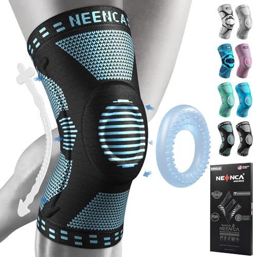 NEENCA Kniebandage mit Scharnier, Kniestütze mit seitlichen Stabilisatoren der Feststellräder für Männer & Frauen, Knieschoner für (Himmelblau, S) von NEENCA