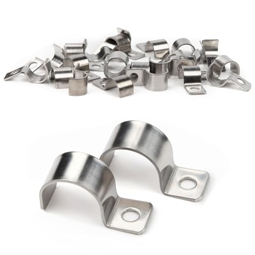 NEERIX 20 Stück Premium Edelstahl Kabelschellen Set,Hochleistungs Einzelloch Kabelschellen Metall,V2A Einzelloch U Rohrschellen,für Kabel Unterputz Wasserrohre Installation(25mm,20pcs) von NEERIX