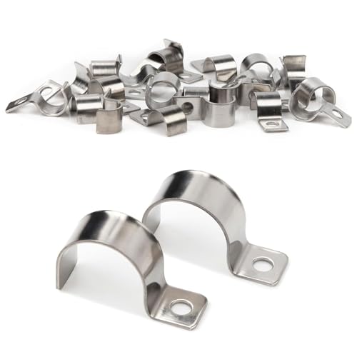 NEERIX 25 Stück Premium Edelstahl Kabelschellen Set,Hochleistungs Einzelloch Kabelschellen Metall,V2A Einzelloch U Rohrschellen,für Kabel Unterputz Wasserrohre Installation(20mm,25pcs) von NEERIX