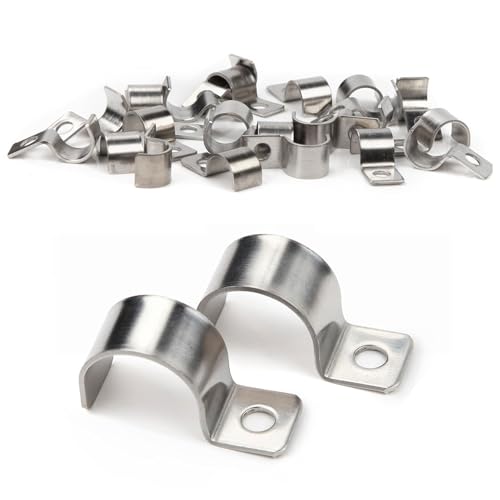 NEERIX 25 StückPremium Edelstahl Kabelschellen Set,Hochleistungs Einzelloch Kabelschellen Metall,V2A Einzelloch U Rohrschellen,für Kabel Unterputz Wasserrohre Installation(16mm,25pcs) von NEERIX