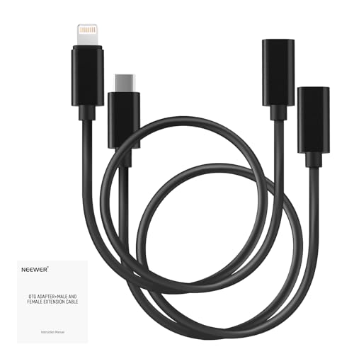 NEEWER 2er Pack OTG Adapter Kabel Set, USB C Buchse auf Typ C Stecker + USB C Buchse auf iOS Stecker, kompatibel mit iPhone iPad Android KM17 KM15 KM18 KM23 Drahtloses Mikrofon, 45cm, LM7 von NEEWER