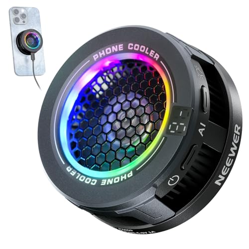 NEEWER BASICS Magnetischer Handy Kühler Lüfter, geräuscharmer USB Telefon Cooler mit Smart Temperaturregelung, RGB Licht, Magnetring, Clip, kompatibel mit iPhone 15 16 Pro Max MagSafe Samsung iPad von NEEWER
