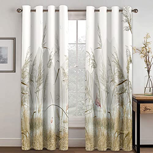 NEFIUM Vorhang Blickdicht Vorhänge Verdunkelungsvorhang Gardinen Mit Ösen Wohnzimmer Schlafzimmer Thermovorhang 3D Einfache Mode Schilf Muster Ösenschal 2Er Set Fensterdekoration 214X200cm (HxB) von NEFIUM