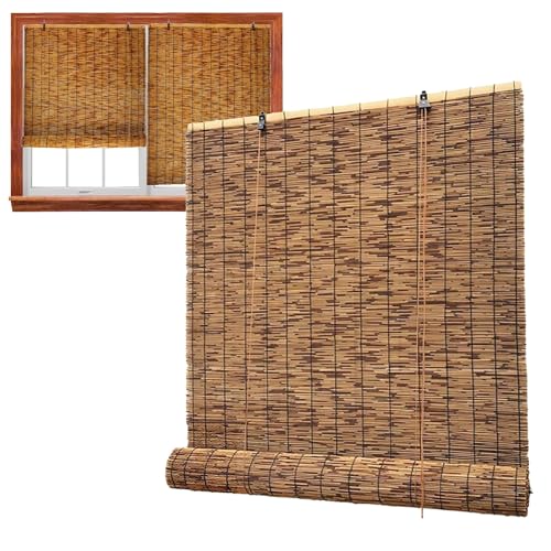 NEFMUKJ Retro Bambus Rollo Jalousine 50 52 64 66 78 80 92 94 106 108 120 122 134 136 148 150 162 164cm Breite Bambusrollo Sichtschutz für Aussenbereich, Decken- oder Wandmontage, Anpassbar von NEFMUKJ