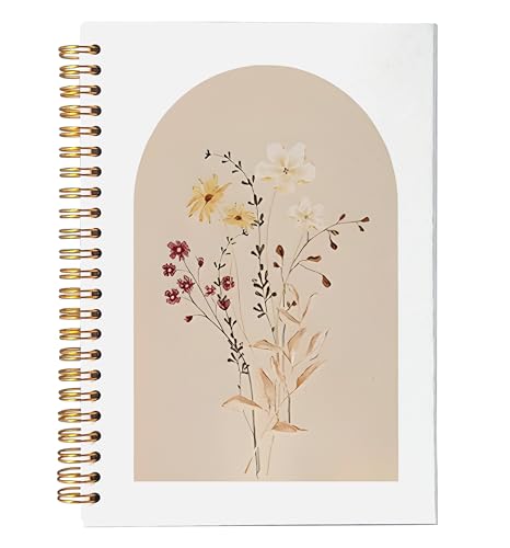 NEGIGA Boho Neutral Floral Notebook Journal, Modern Wildflower Bouquet Journal for Women, Rustic Flower Botanical Notebooks, Boho Office Supplies, Spiral Notebook 5.5x8.3 von NEGIGA