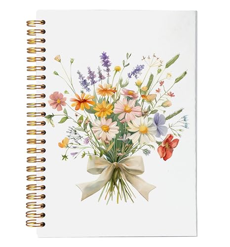 NEGIGA Coquette Bow Floral Notebook Journal, Rustic Wildflower Aesthetic Journal for Women, Cottagecore Flower Bouquet Notebooks, Girly Office Supplies, Spiral Notebook 5.5x8.3 von NEGIGA