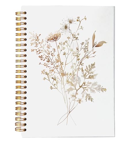 NEGIGA Vintage Wildflower Notebook Journal, Neutral Boho Grass Floral Journal for Women, Minimalist Boho Floral Notebooks, Girly Office Supplies, Spiral Notebook 5.5x8.3 von NEGIGA