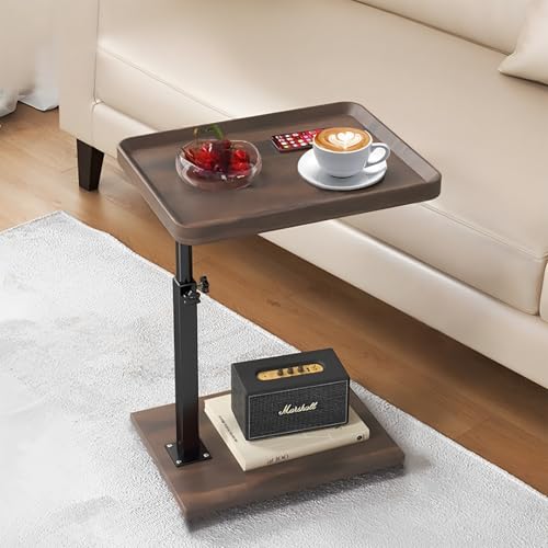 NEGTTE C End Table Adjustable Height, 360°Swivel TV Tray Table for Small Spaces, Couch Tables That Slide Under, C Shaped Side Tables with Wheels for Living Room and Bedroom (Walnut-Height Adjustable) von NEGTTE