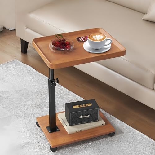 NEGTTE C End Table Adjustable Height, 360°Swivel TV Tray Table for Small Spaces, Couch Tables That Slide Under, C Shaped Side Tables with Wheels for Living Room and Bedroom (Wood-Height Adjustable) von NEGTTE