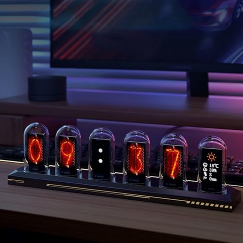 Retro Nixie Tube Clock Customizable RGB Lighting and Easy Assembly for a Stylish Addition to Any Room (B) von NEIQIUWING