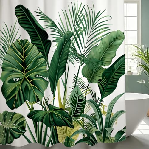 NEJLCTOROUS Duschvorhang Grün Blätter Pflanzen Duschvorhänge,Textil Waschbar,Polyester Stoff Badevorhänge mit 12 Duschvorhängeringen (180cm X 180cm) von NEJLCTOROUS